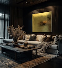 a living room with a couch and a coffee table